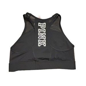 Victoria's Secret Pink Medium Active Lightly Lined Sports Bra Black Mesh Logo